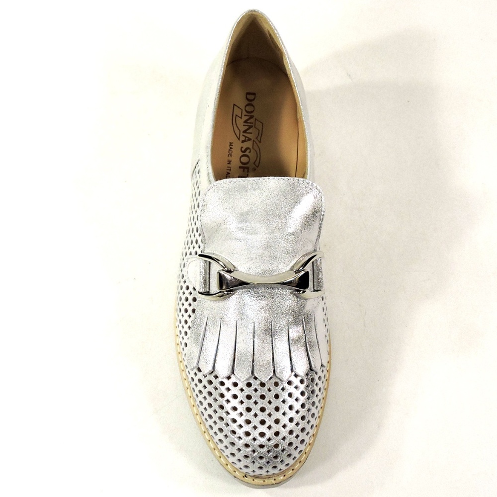 DONNA SOFT 🇮🇹WOMEN'S SILVER SOFT LEATHER COMFORT SUMMER LOAFERS - Picture 6 of 8